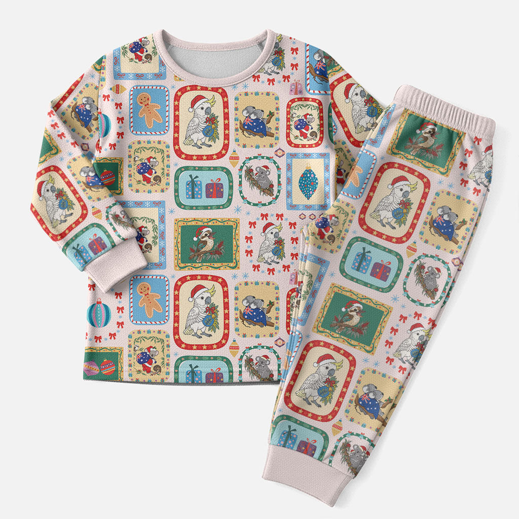 Australia Wildlife Christmas Stamps Christmas Pajama Set Pink Aussie Native Animal Seamless Pattern