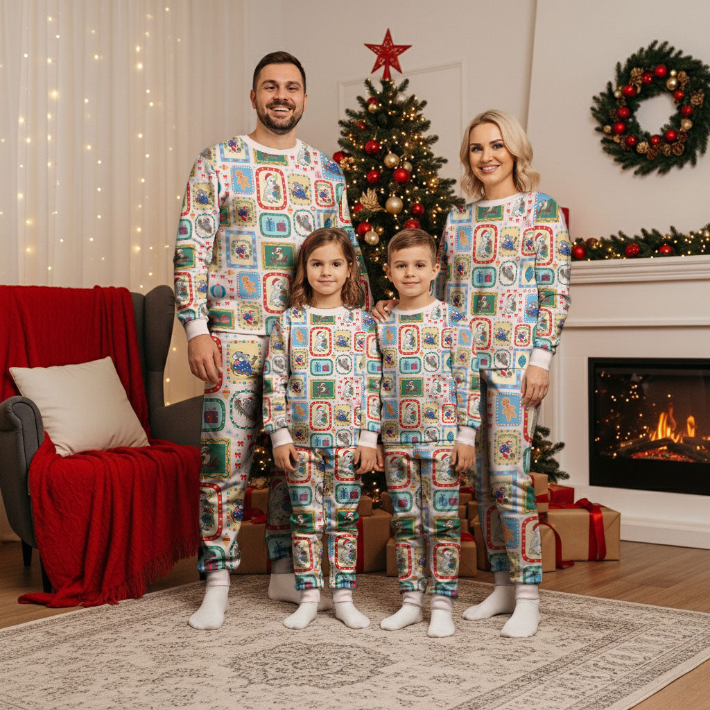 Australia Wildlife Christmas Stamps Christmas Pajama Set Pink Aussie Native Animal Seamless Pattern