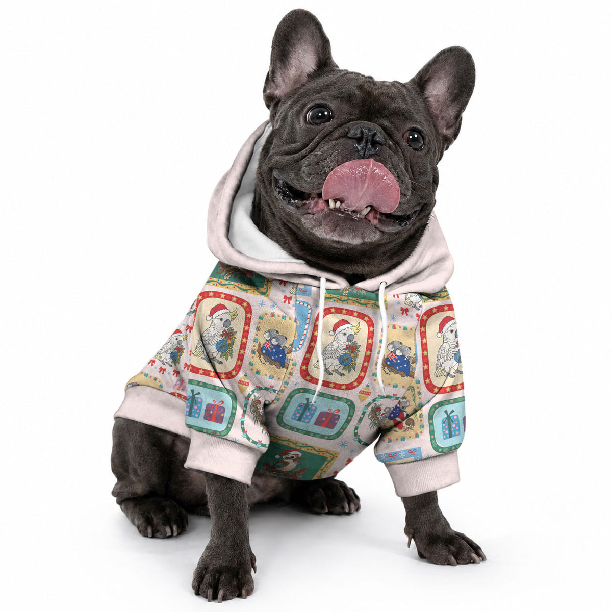 Australia Wildlife Christmas Stamp Pet Hoodie Pink Aussie Native Animal Seamless Pattern