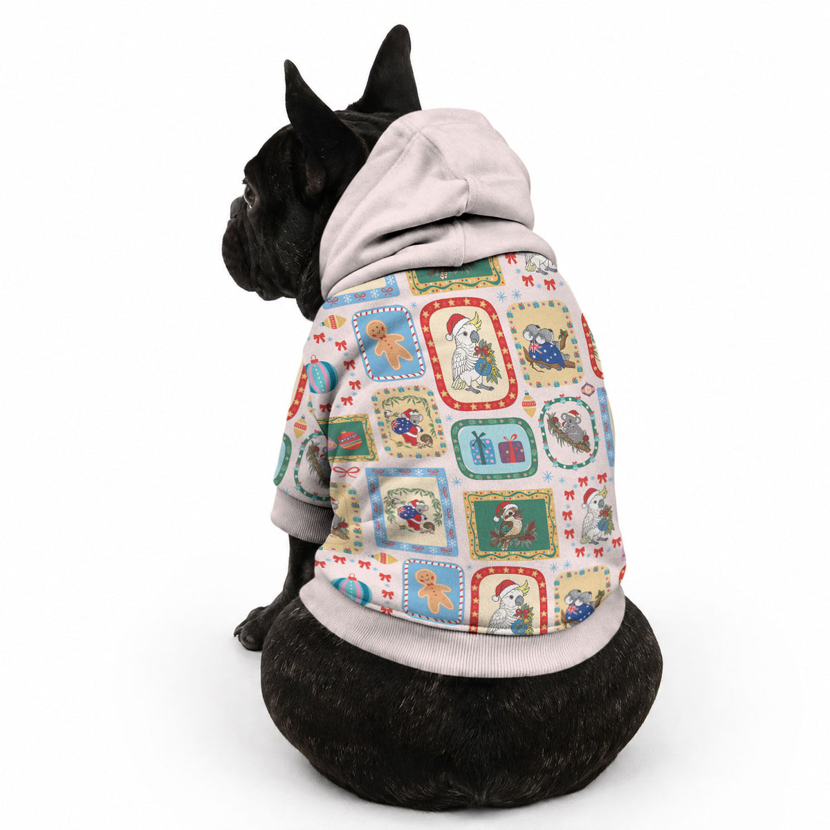 Australia Wildlife Christmas Stamp Pet Hoodie Pink Aussie Native Animal Seamless Pattern