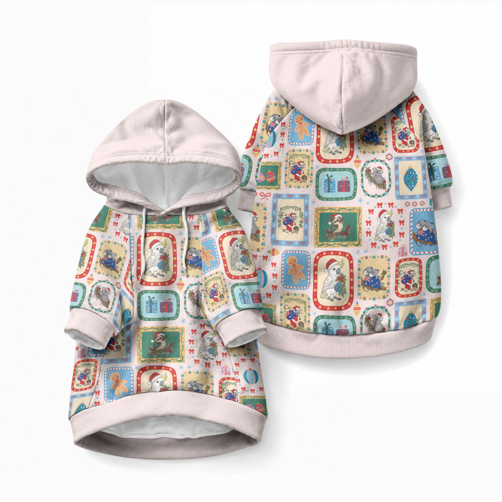 Australia Wildlife Christmas Stamp Pet Hoodie Pink Aussie Native Animal Seamless Pattern