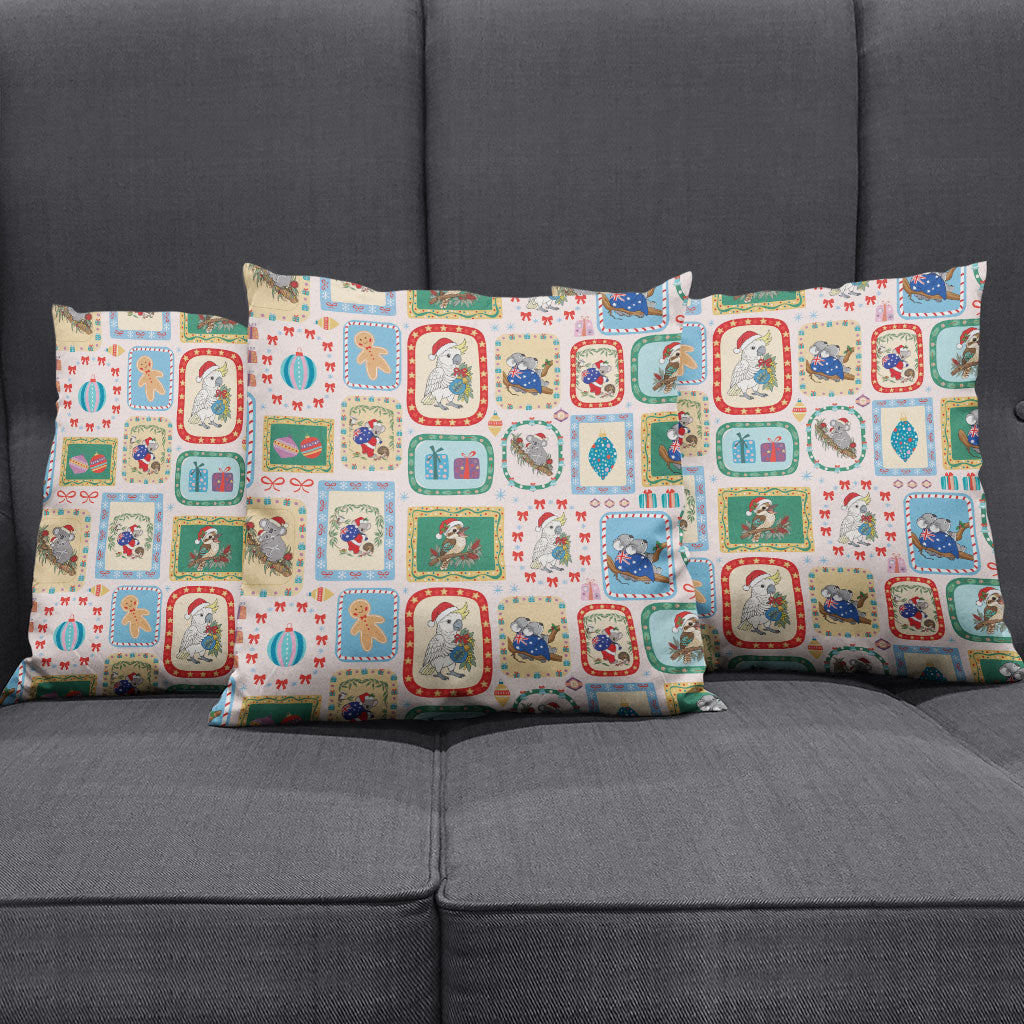 Australia Wildlife Christmas Stamp Pillow Cover Pink Aussie Native Animal Seamless Pattern