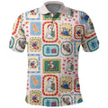 Australia Wildlife Christmas Stamp Polo Shirt Pink Aussie Native Animal Seamless Pattern