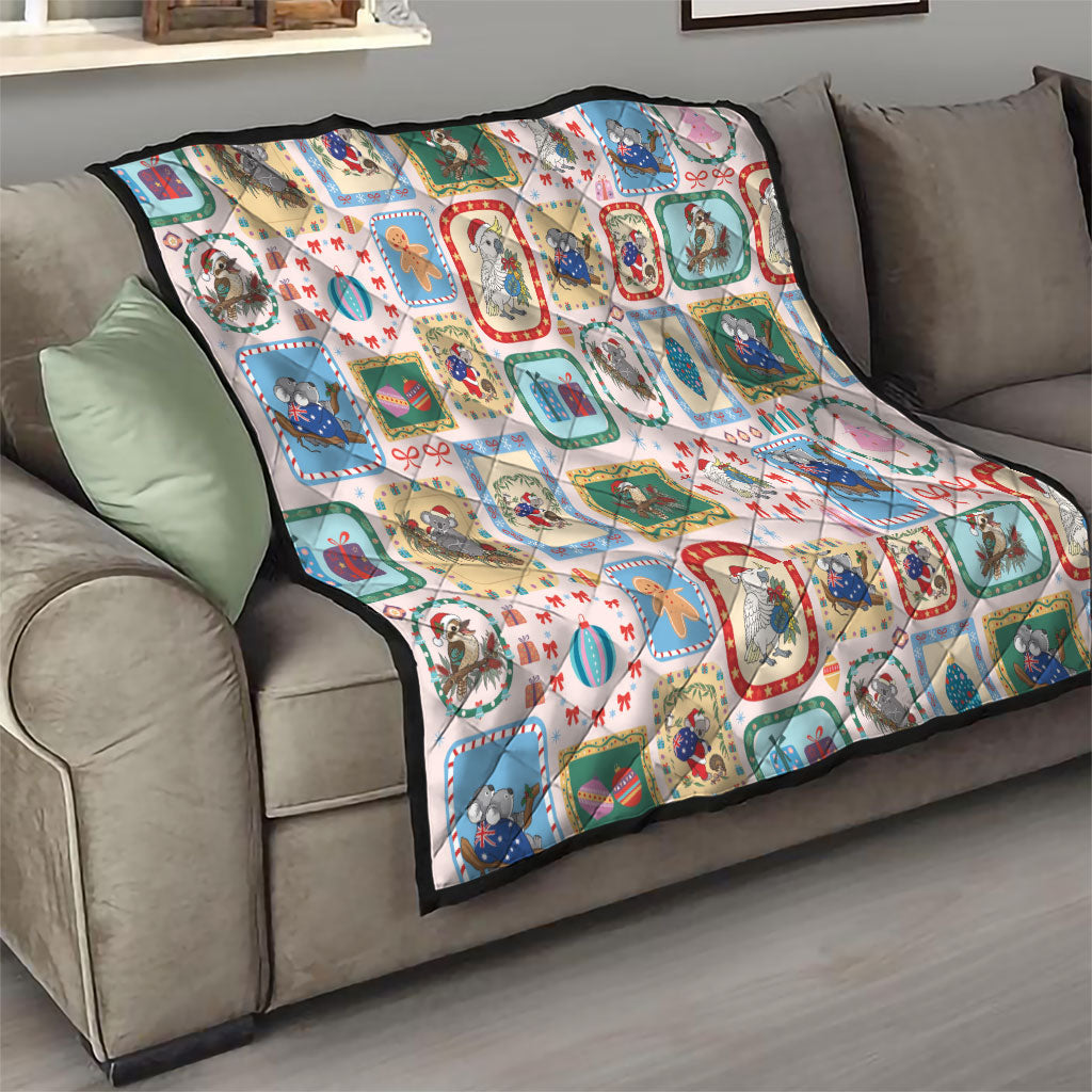 Australia Wildlife Christmas Stamp Quilt Pink Aussie Native Animal Seamless Pattern