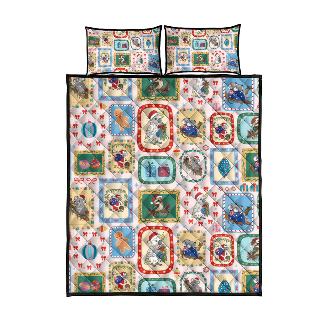 Australia Wildlife Christmas Stamp Quilt Bed Set Pink Aussie Native Animal Seamless Pattern