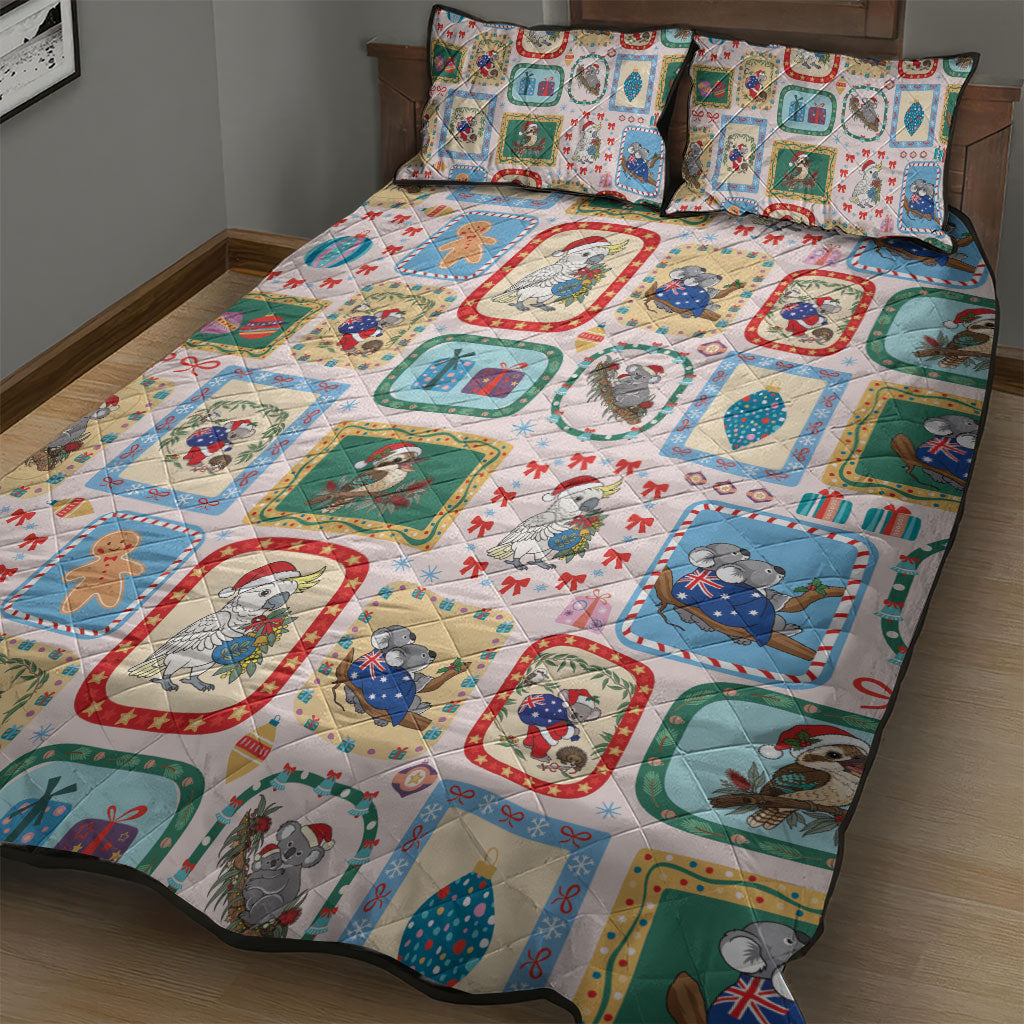 Australia Wildlife Christmas Stamp Quilt Bed Set Pink Aussie Native Animal Seamless Pattern