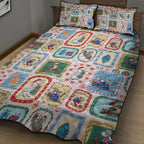 Australia Wildlife Christmas Stamp Quilt Bed Set Pink Aussie Native Animal Seamless Pattern