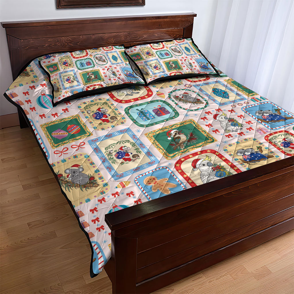 Australia Wildlife Christmas Stamp Quilt Bed Set Pink Aussie Native Animal Seamless Pattern