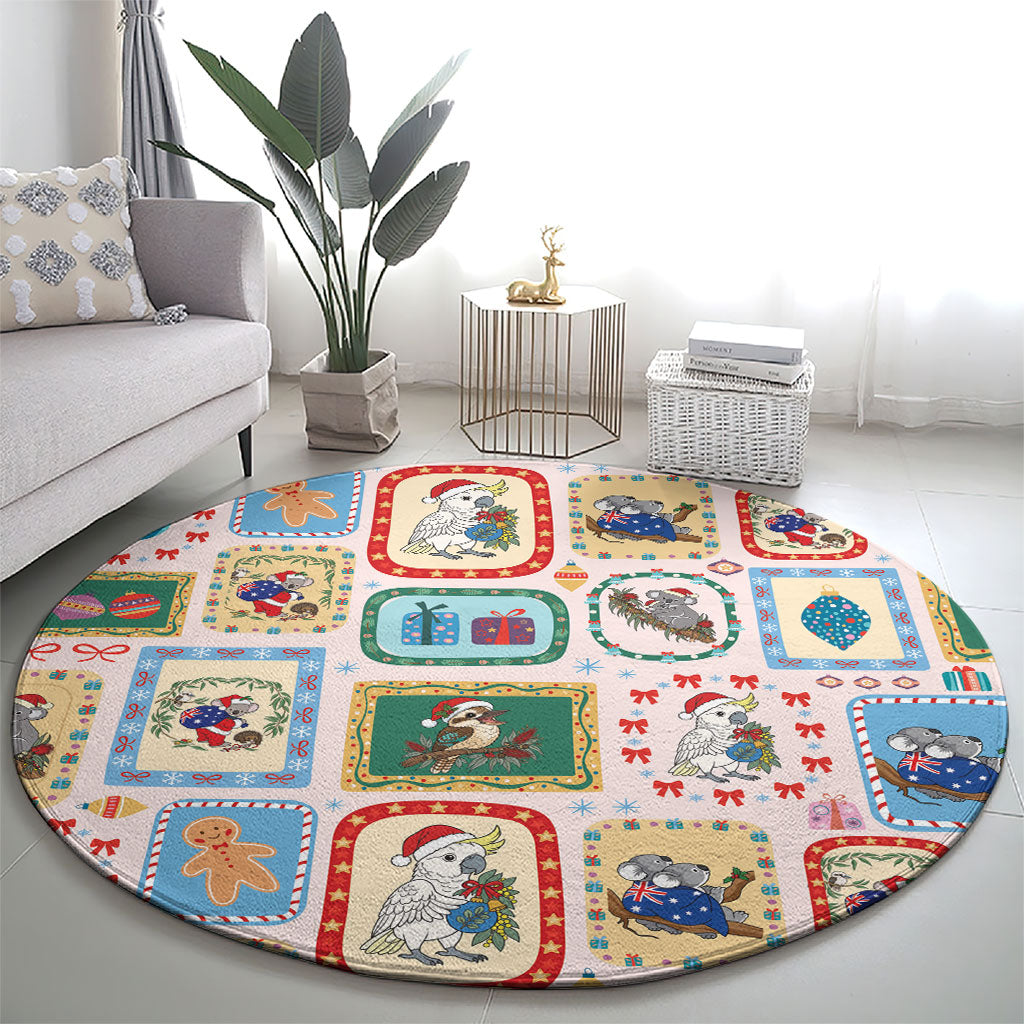 Australia Wildlife Christmas Stamp Round Carpet Pink Aussie Native Animal Seamless Pattern