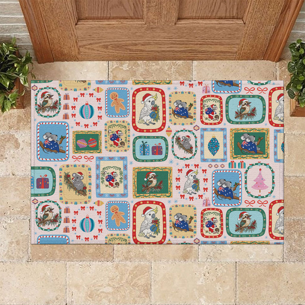Australia Wildlife Christmas Stamp Rubber Doormat Pink Aussie Native Animal Seamless Pattern