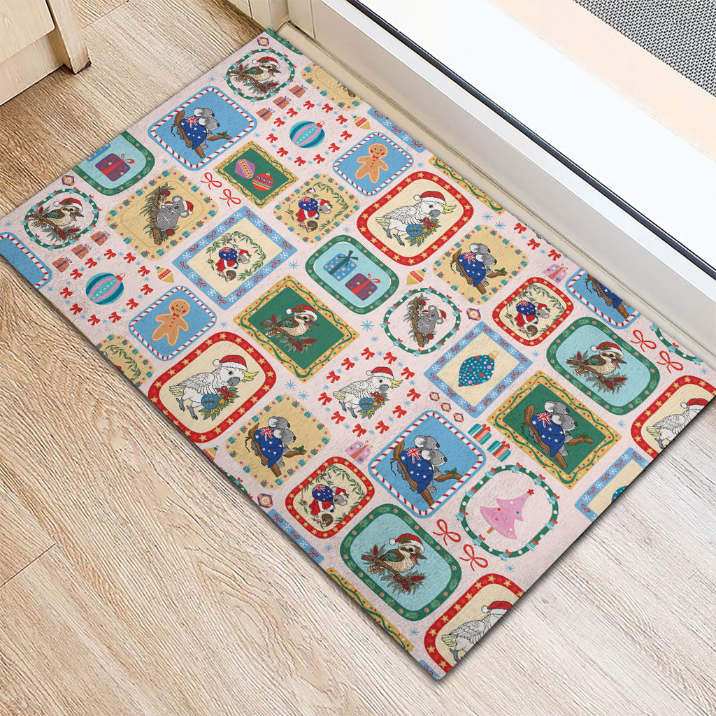 Australia Wildlife Christmas Stamp Rubber Doormat Pink Aussie Native Animal Seamless Pattern