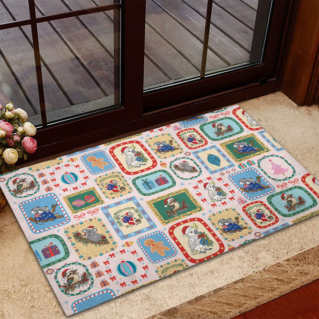 Australia Wildlife Christmas Stamp Rubber Doormat Pink Aussie Native Animal Seamless Pattern