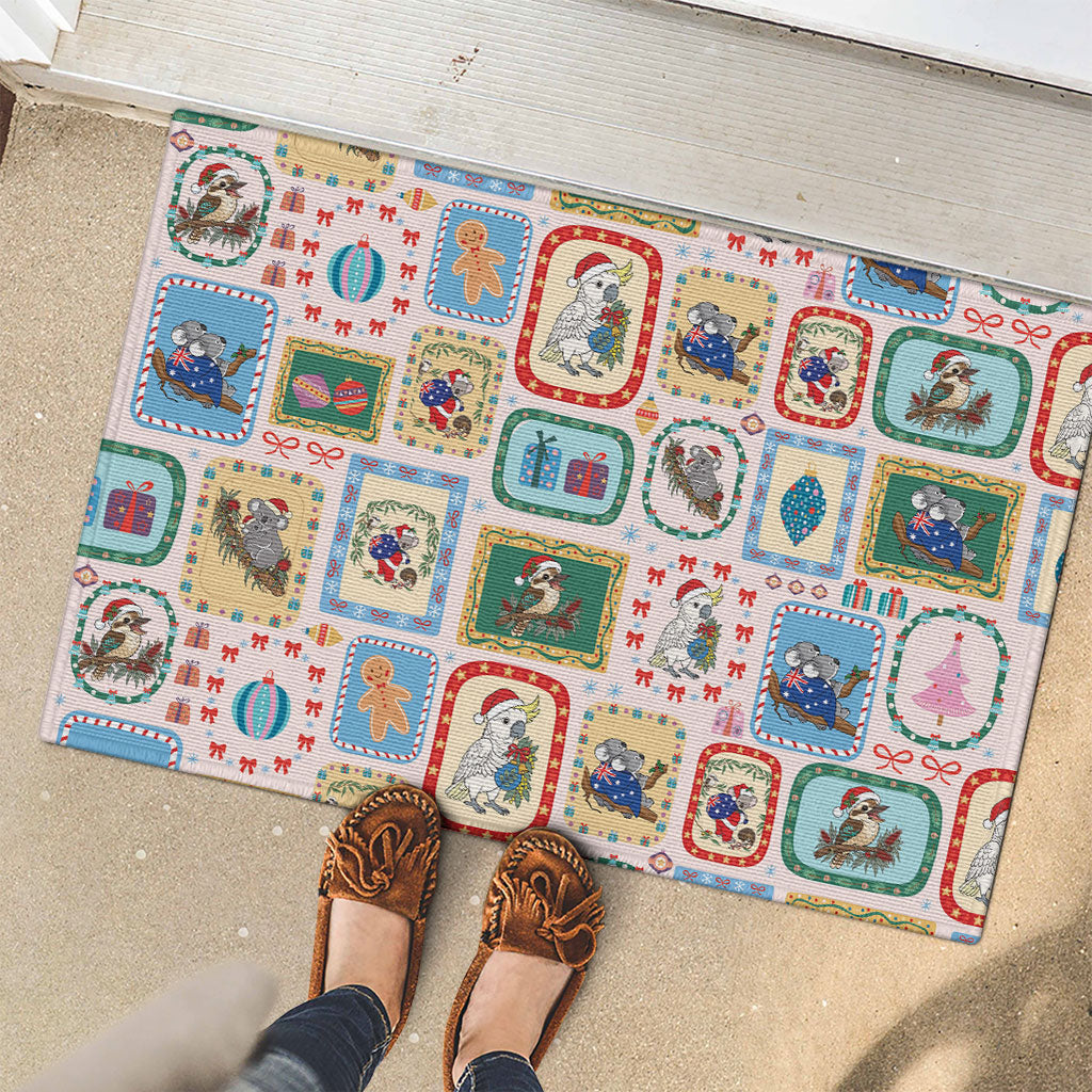 Australia Wildlife Christmas Stamp Rubber Doormat Pink Aussie Native Animal Seamless Pattern