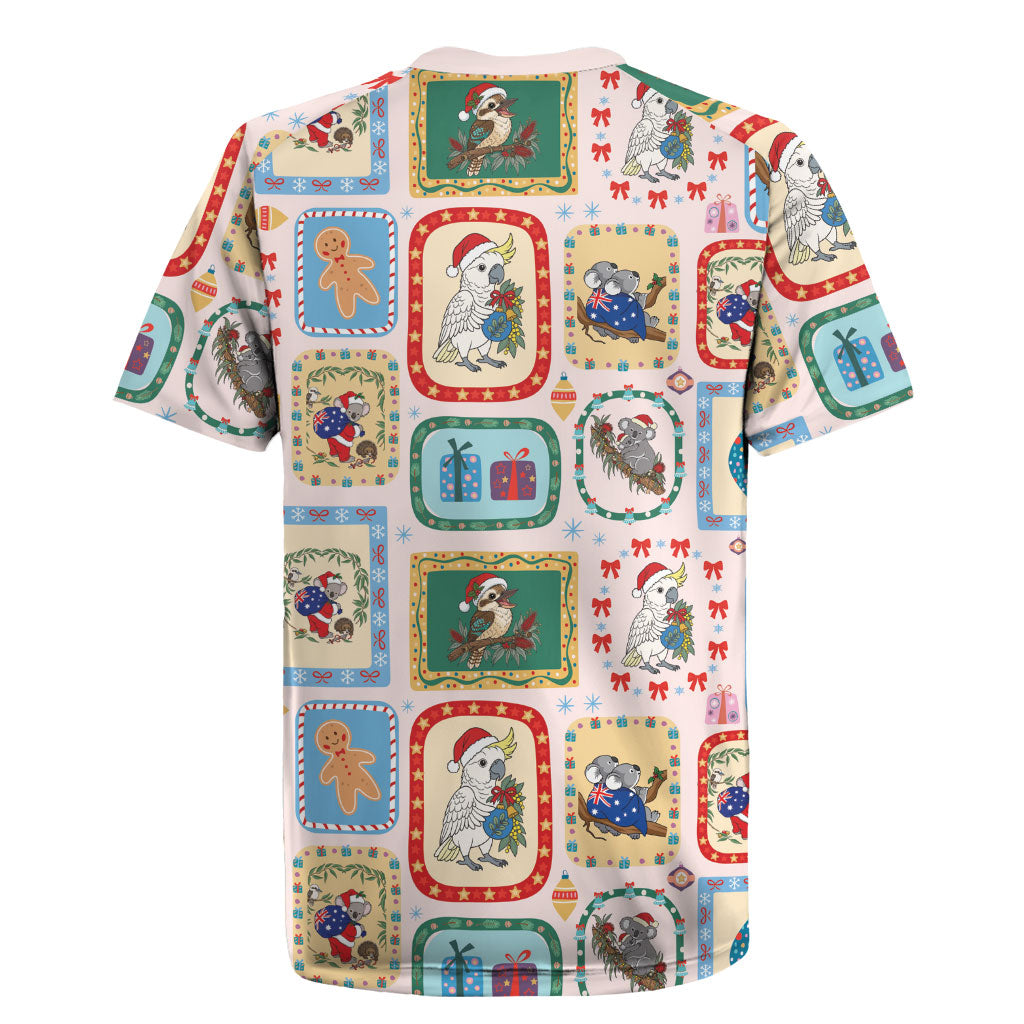 Australia Wildlife Christmas Stamp Rugby Jersey Pink Aussie Native Animal Seamless Pattern
