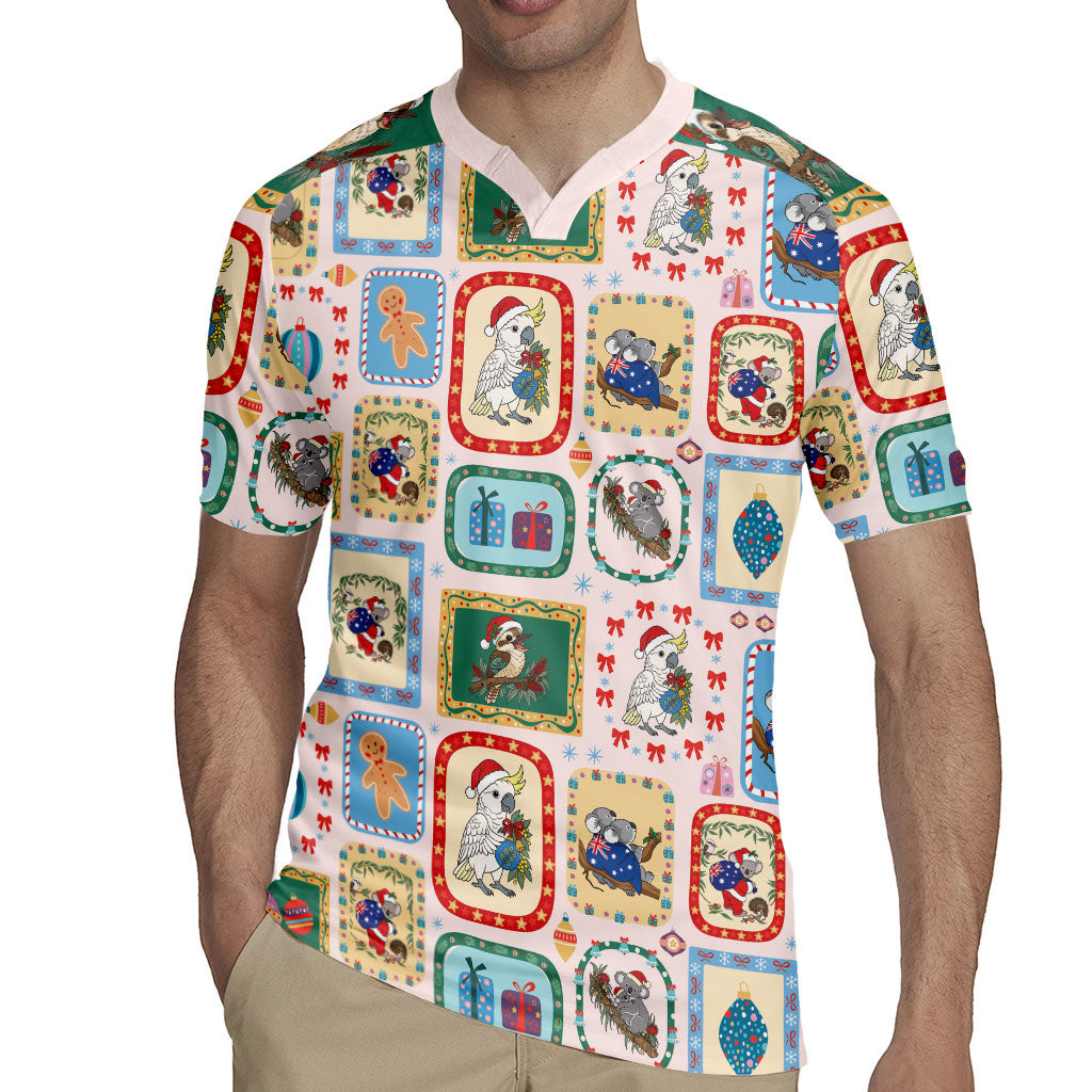 Australia Wildlife Christmas Stamp Rugby Jersey Pink Aussie Native Animal Seamless Pattern