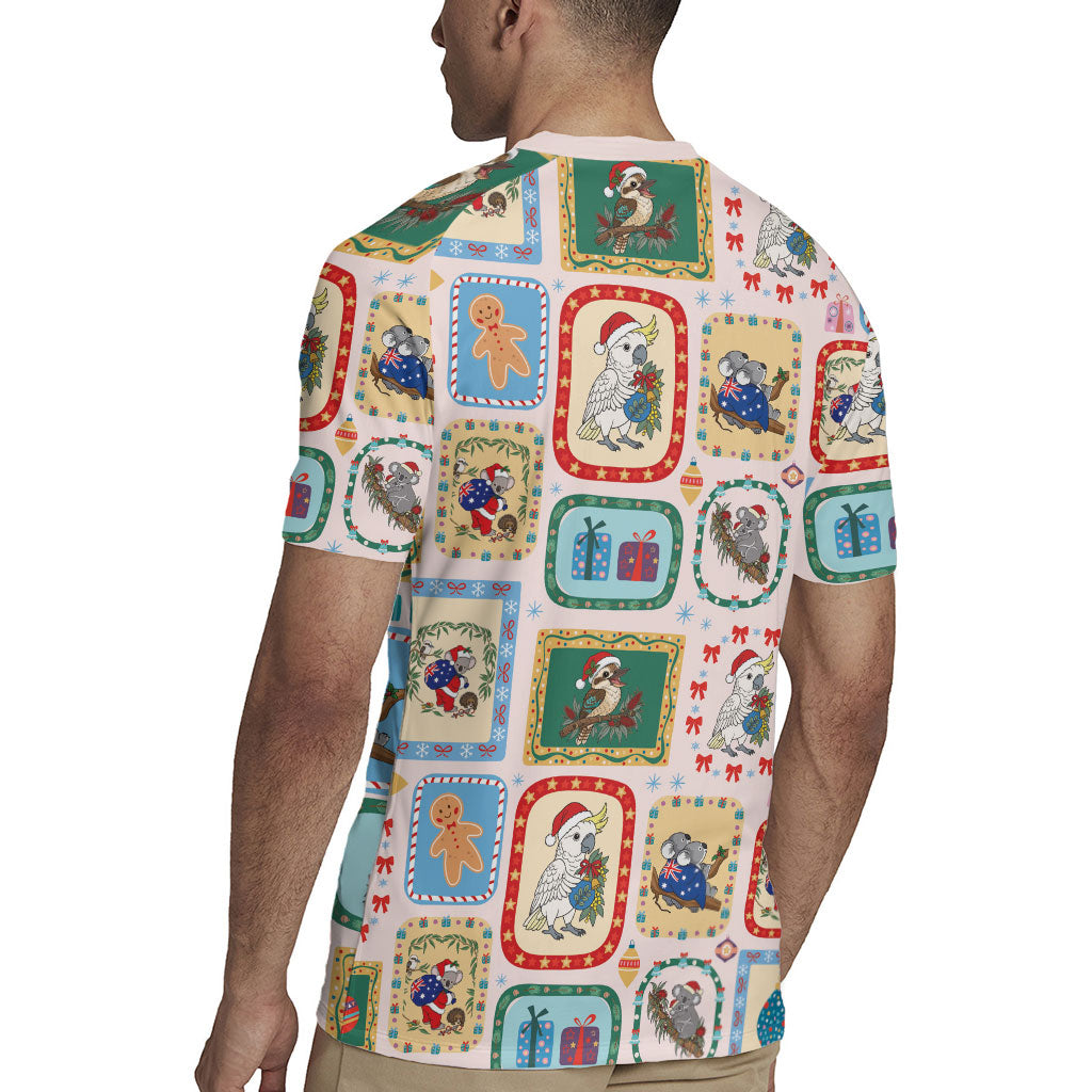 Australia Wildlife Christmas Stamp Rugby Jersey Pink Aussie Native Animal Seamless Pattern