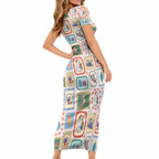 Australia Wildlife Christmas Stamp Short Sleeve Bodycon Dress Pink Aussie Native Animal Seamless Pattern