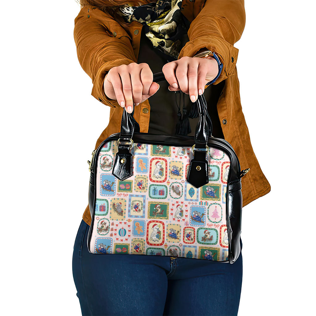 Australia Wildlife Christmas Stamp Shoulder Handbag Pink Aussie Native Animal Seamless Pattern