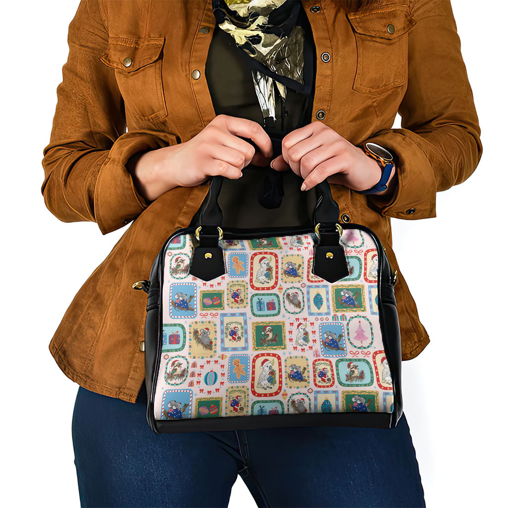 Australia Wildlife Christmas Stamp Shoulder Handbag Pink Aussie Native Animal Seamless Pattern