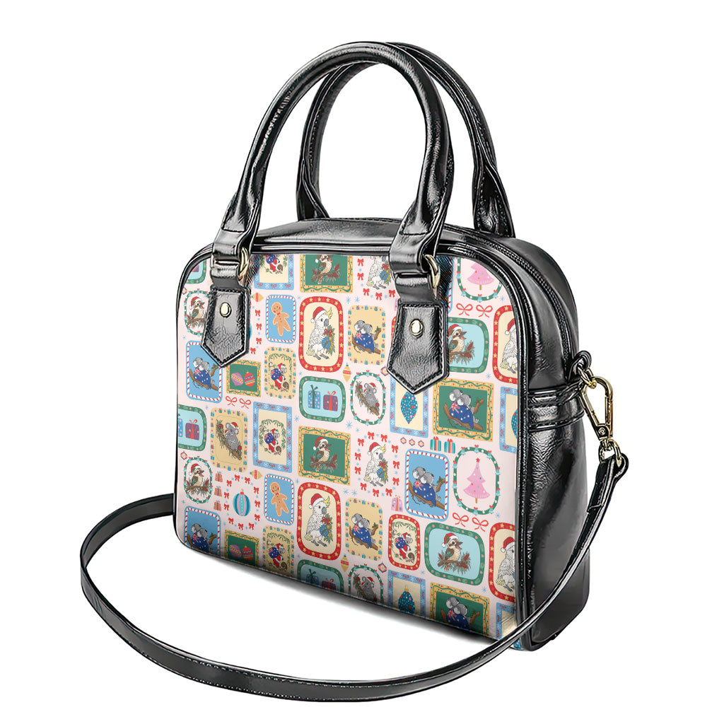 Australia Wildlife Christmas Stamp Shoulder Handbag Pink Aussie Native Animal Seamless Pattern