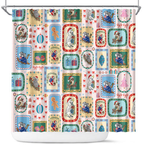 Australia Wildlife Christmas Stamp Shower Curtain Pink Aussie Native Animal Seamless Pattern