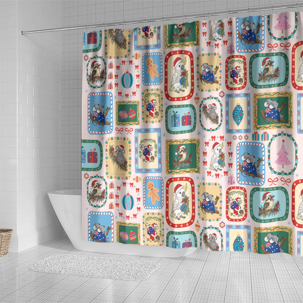 Australia Wildlife Christmas Stamp Shower Curtain Pink Aussie Native Animal Seamless Pattern