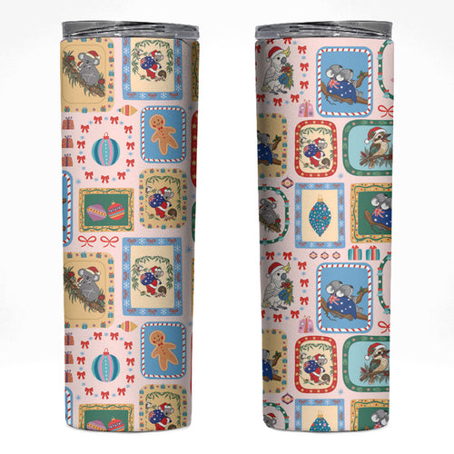 Australia Wildlife Christmas Stamp Skinny Tumbler Pink Aussie Native Animal Seamless Pattern