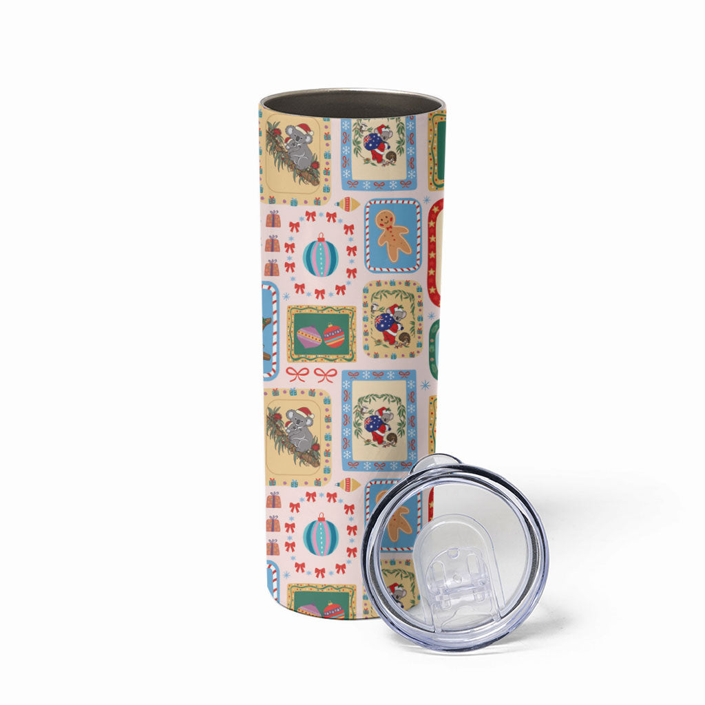 Australia Wildlife Christmas Stamp Skinny Tumbler Pink Aussie Native Animal Seamless Pattern