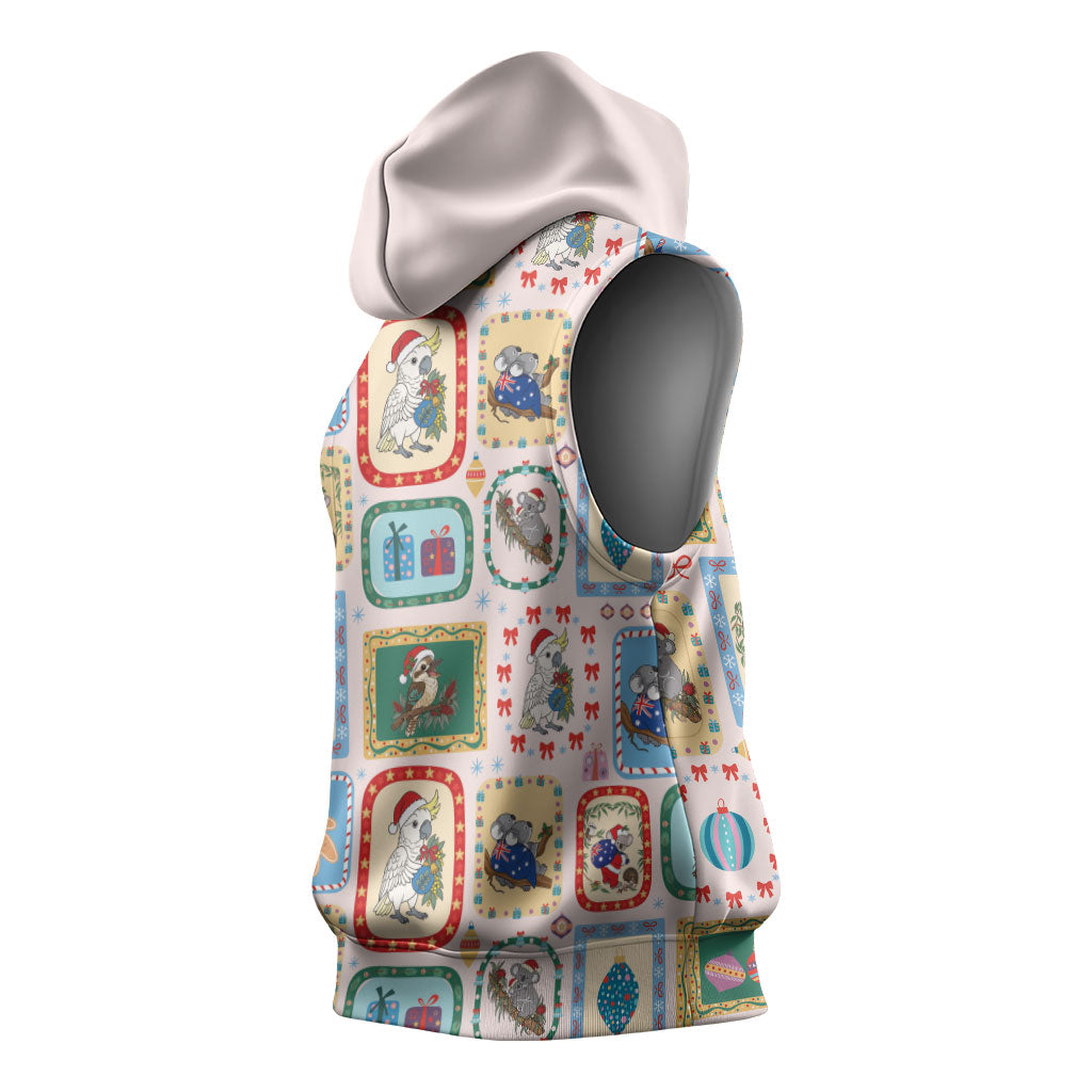 Australia Wildlife Christmas Stamp Sleeveless Hoodie Pink Aussie Native Animal Seamless Pattern