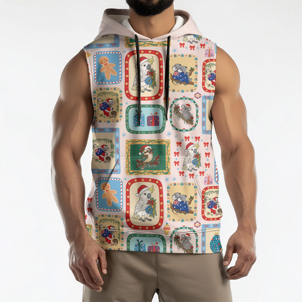 Australia Wildlife Christmas Stamp Sleeveless Hoodie Pink Aussie Native Animal Seamless Pattern
