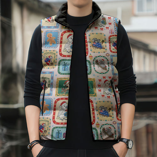 Australia Wildlife Christmas Stamp Sleeveless Puffer Jacket Pink Aussie Native Animal Seamless Pattern