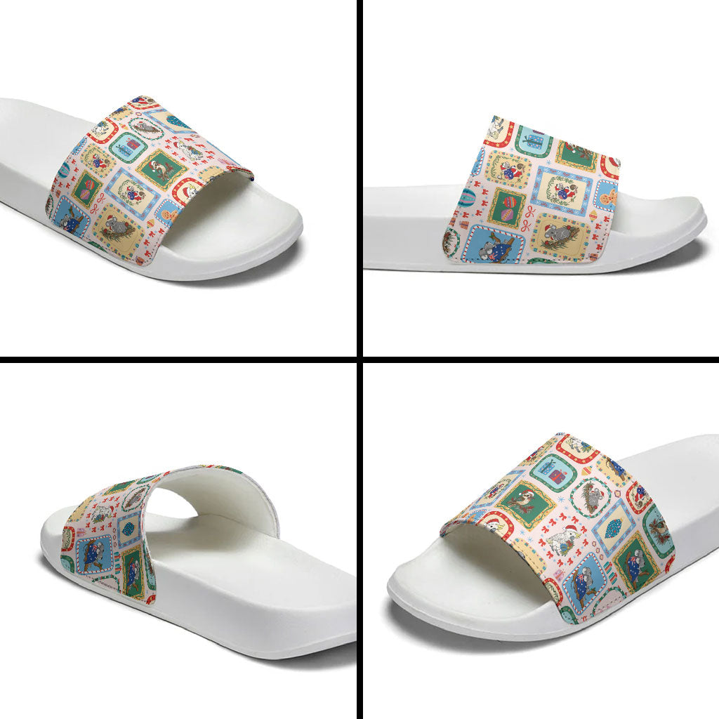 Australia Wildlife Christmas Stamp Slide Sandals Pink Aussie Native Animal Seamless Pattern