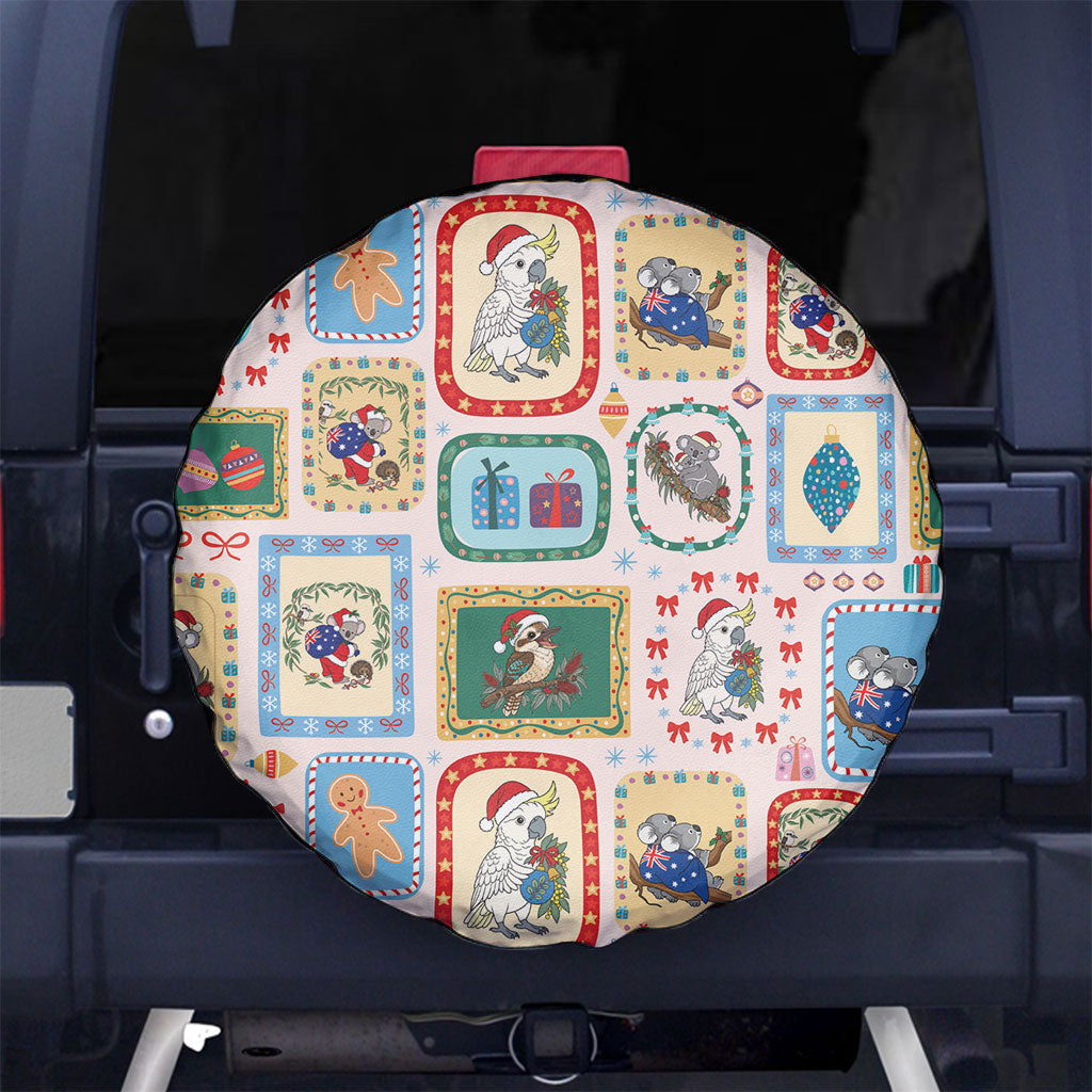 Australia Wildlife Christmas Stamp Spare Tire Cover Pink Aussie Native Animal Seamless Pattern