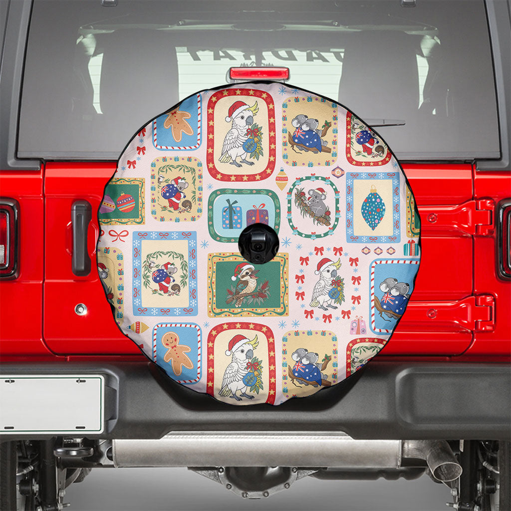 Australia Wildlife Christmas Stamp Spare Tire Cover Pink Aussie Native Animal Seamless Pattern
