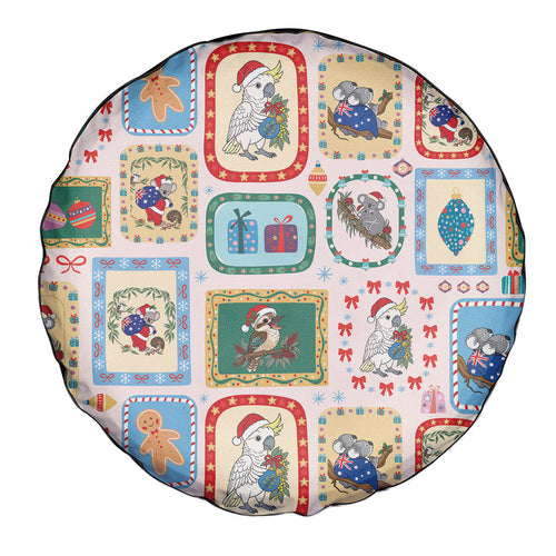 Australia Wildlife Christmas Stamp Spare Tire Cover Pink Aussie Native Animal Seamless Pattern