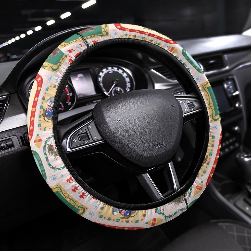 Australia Wildlife Christmas Stamp Steering Wheel Cover Pink Aussie Native Animal Seamless Pattern