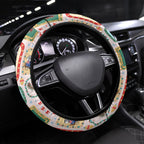Australia Wildlife Christmas Stamp Steering Wheel Cover Pink Aussie Native Animal Seamless Pattern