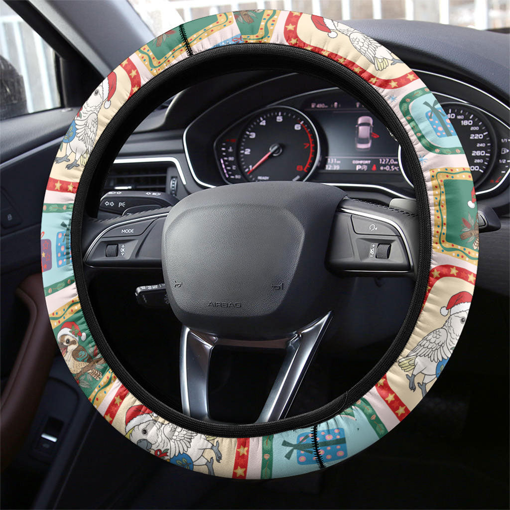 Australia Wildlife Christmas Stamp Steering Wheel Cover Pink Aussie Native Animal Seamless Pattern