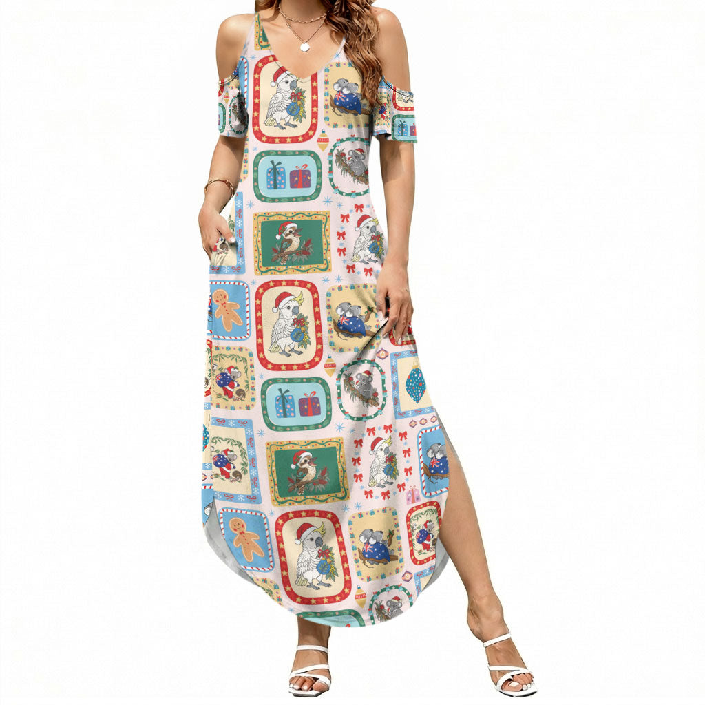 Australia Wildlife Christmas Stamp Summer Maxi Dress Pink Aussie Native Animal Seamless Pattern