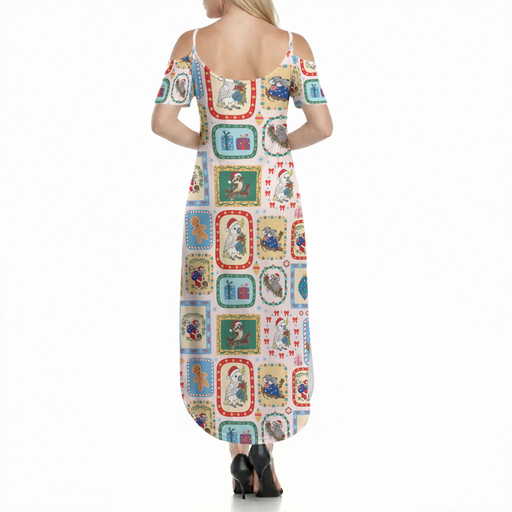 Australia Wildlife Christmas Stamp Summer Maxi Dress Pink Aussie Native Animal Seamless Pattern