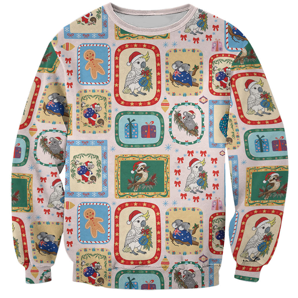Australia Wildlife Christmas Stamp Sweatshirt Pink Aussie Native Animal Seamless Pattern