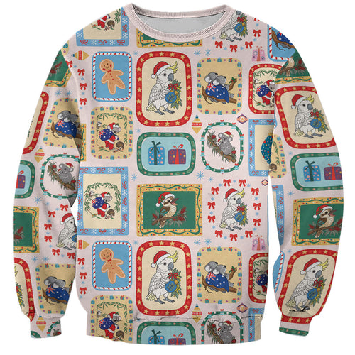 Australia Wildlife Christmas Stamp Sweatshirt Pink Aussie Native Animal Seamless Pattern