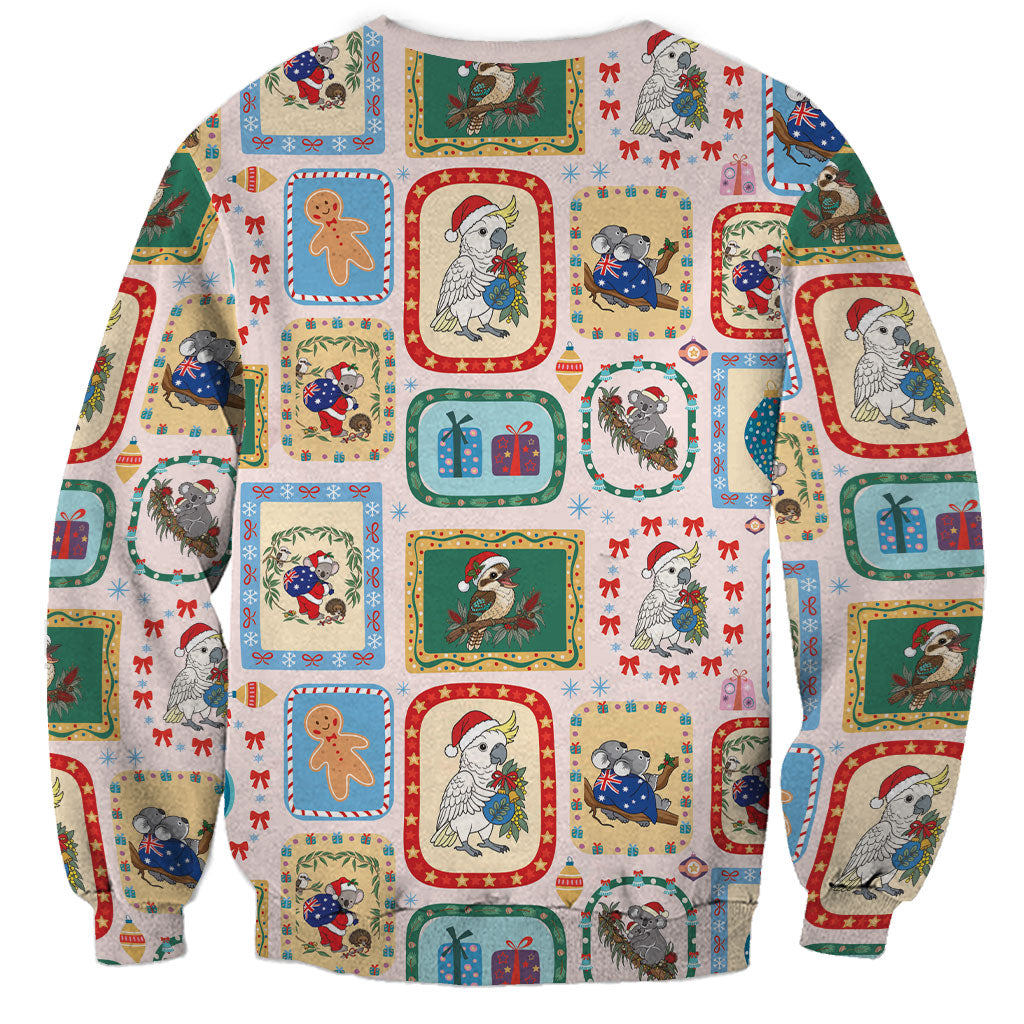Australia Wildlife Christmas Stamp Sweatshirt Pink Aussie Native Animal Seamless Pattern