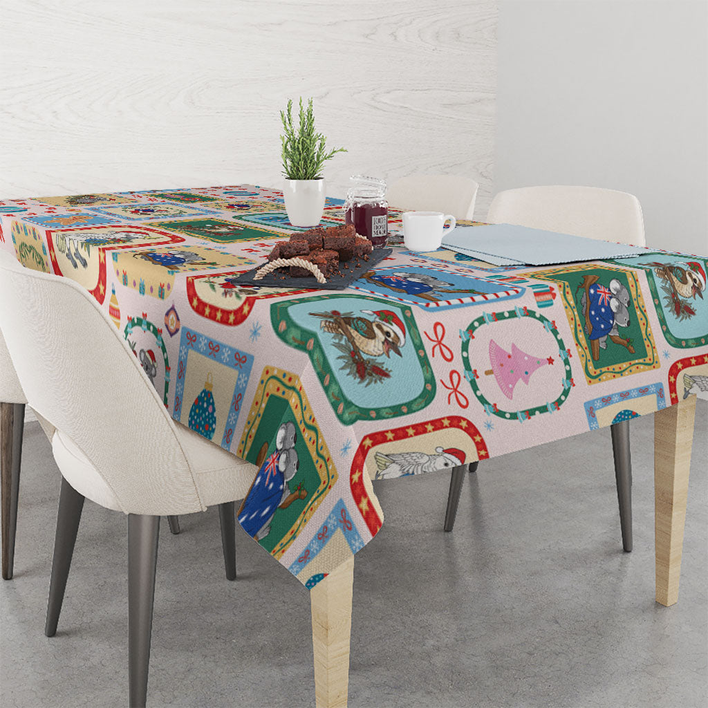 Australia Wildlife Christmas Stamp Tablecloth Pink Aussie Native Animal Seamless Pattern