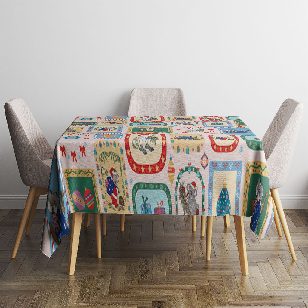 Australia Wildlife Christmas Stamp Tablecloth Pink Aussie Native Animal Seamless Pattern