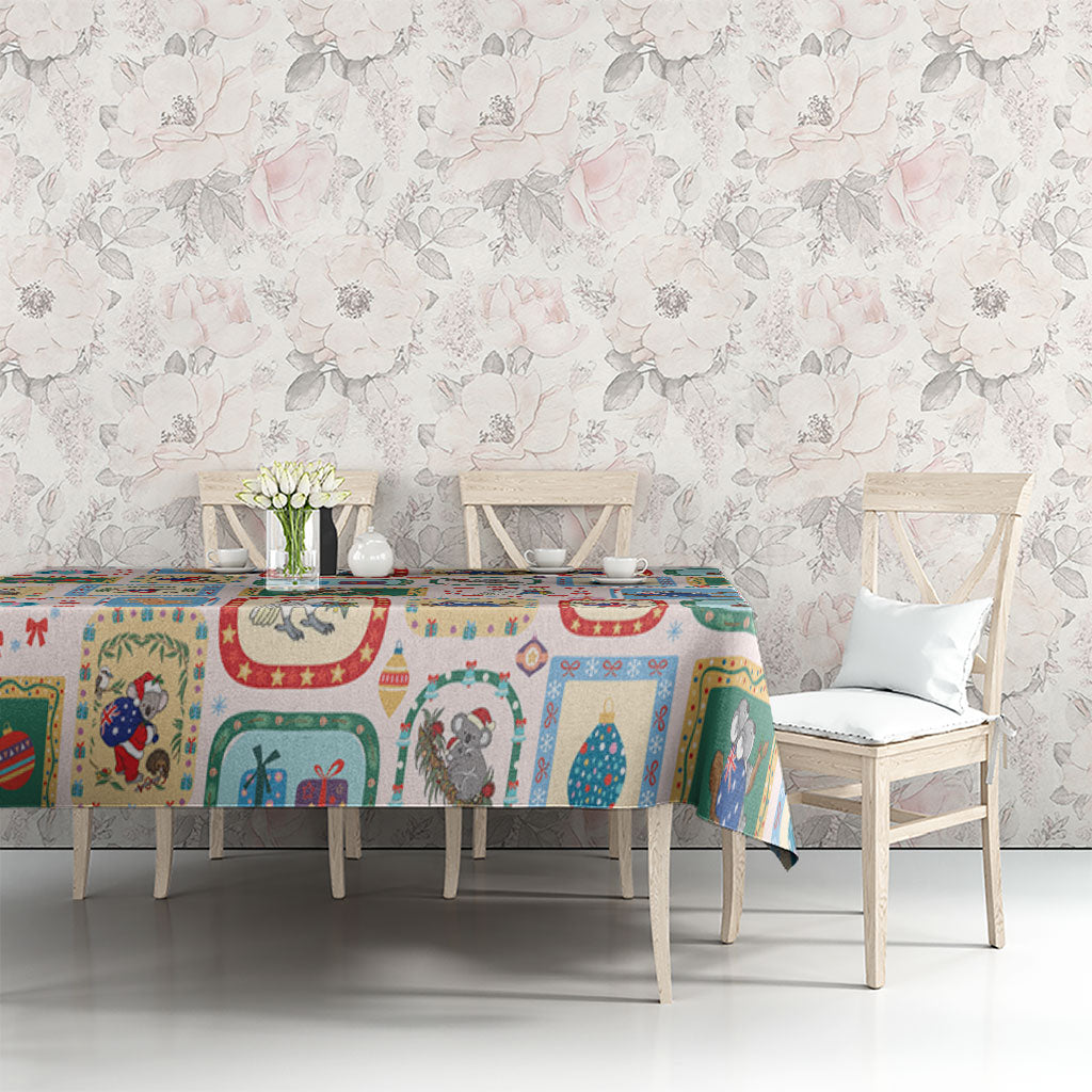 Australia Wildlife Christmas Stamp Tablecloth Pink Aussie Native Animal Seamless Pattern