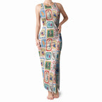 Australia Wildlife Christmas Stamp Tank Maxi Dress Pink Aussie Native Animal Seamless Pattern