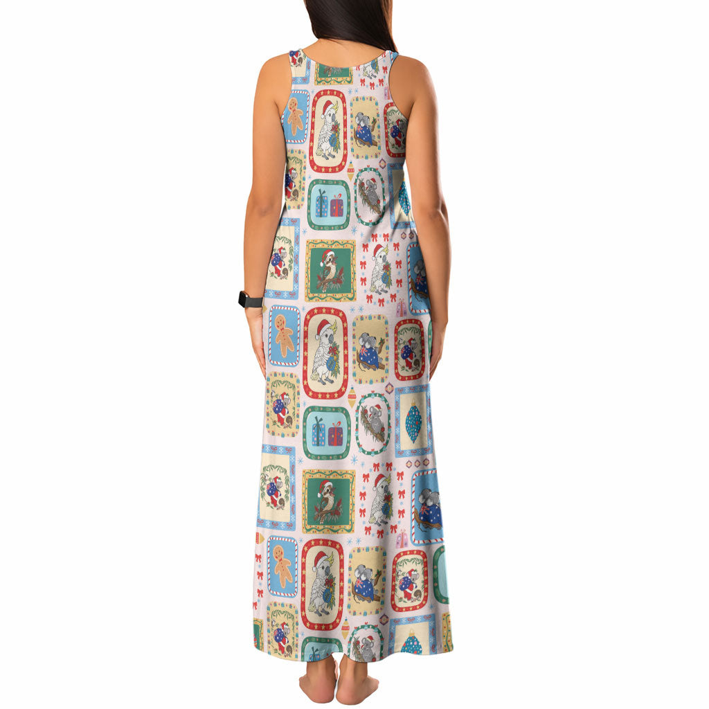 Australia Wildlife Christmas Stamp Tank Maxi Dress Pink Aussie Native Animal Seamless Pattern