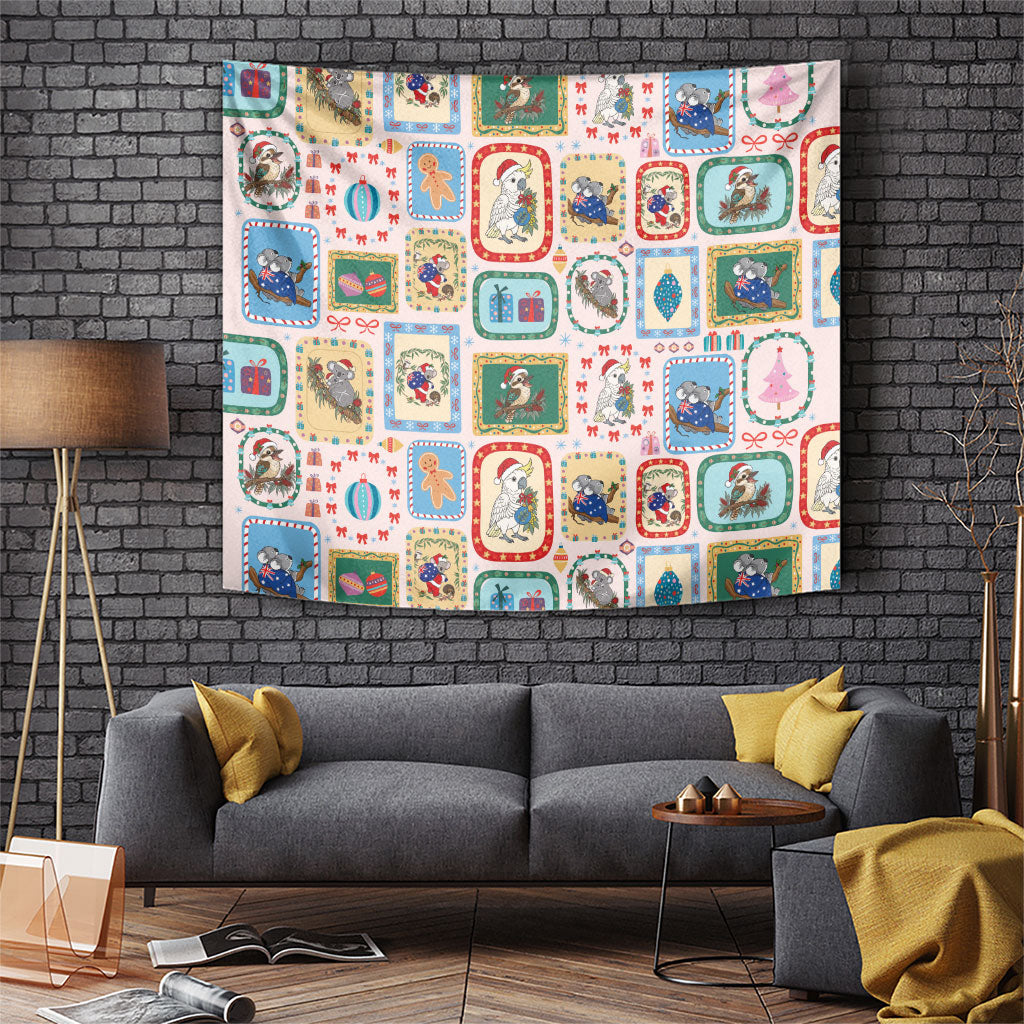 Australia Wildlife Christmas Stamp Tapestry Pink Aussie Native Animal Seamless Pattern