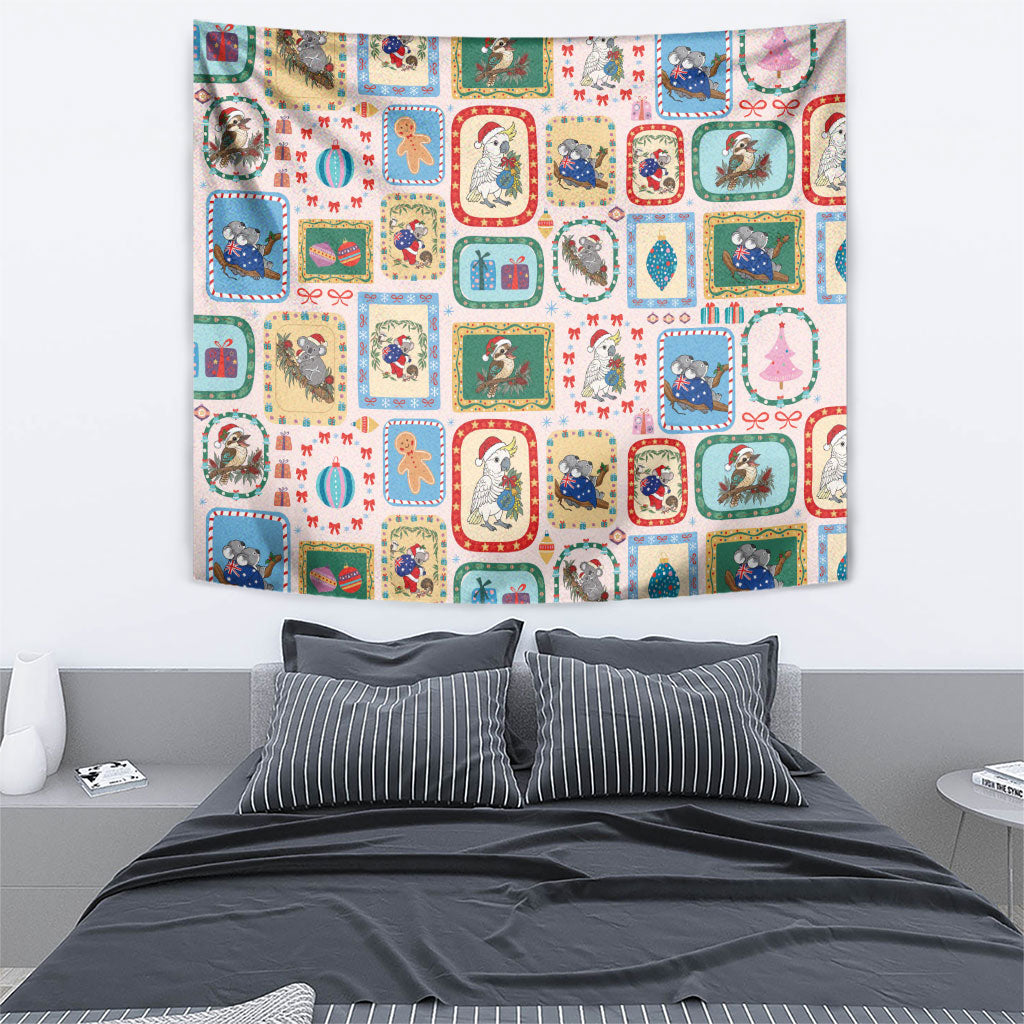 Australia Wildlife Christmas Stamp Tapestry Pink Aussie Native Animal Seamless Pattern